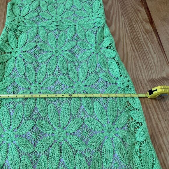 ZARA NWT lime green knit macrame crochet knee midi lined summer dress SIZE M - Picture 11 of 15